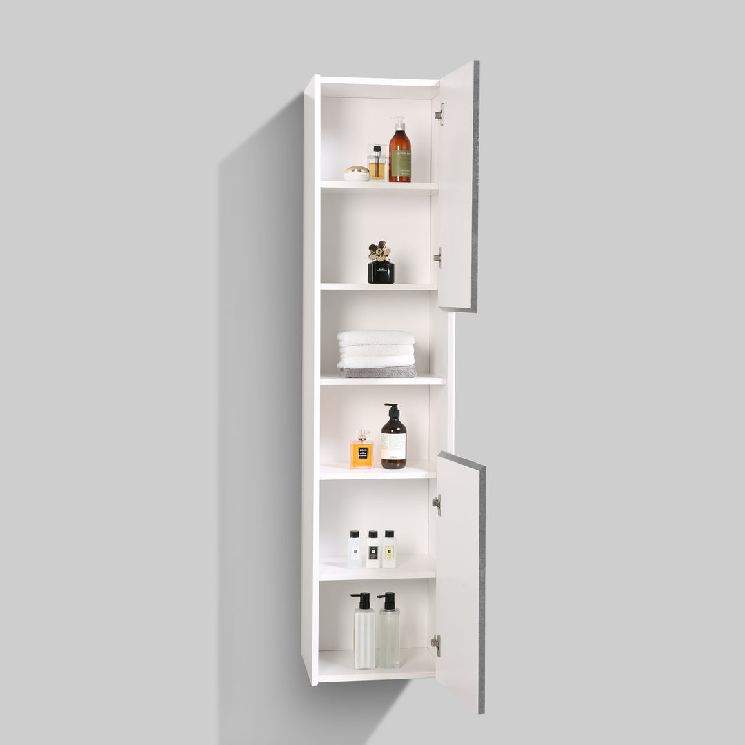 BAI 0883 Wall Hung 16-inch Reversible Bathroom Side Cabinet in Stone Gray Finish