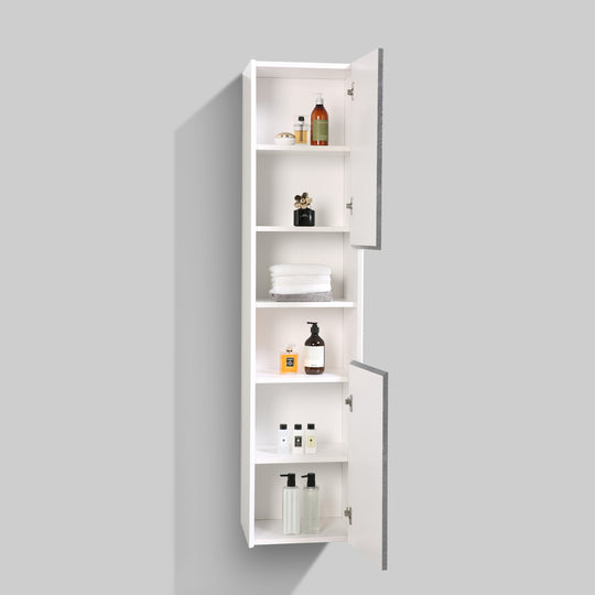 BAI 0883 Wall Hung 16-inch Reversible Bathroom Side Cabinet in Stone Gray Finish