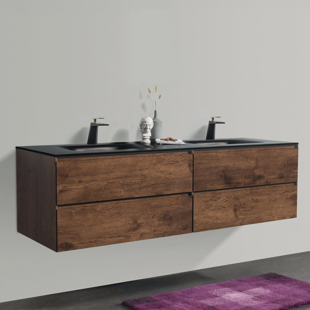 BAI 0885 Wall Hung 84-inch Bathroom Vanity in Rose Wood Finish