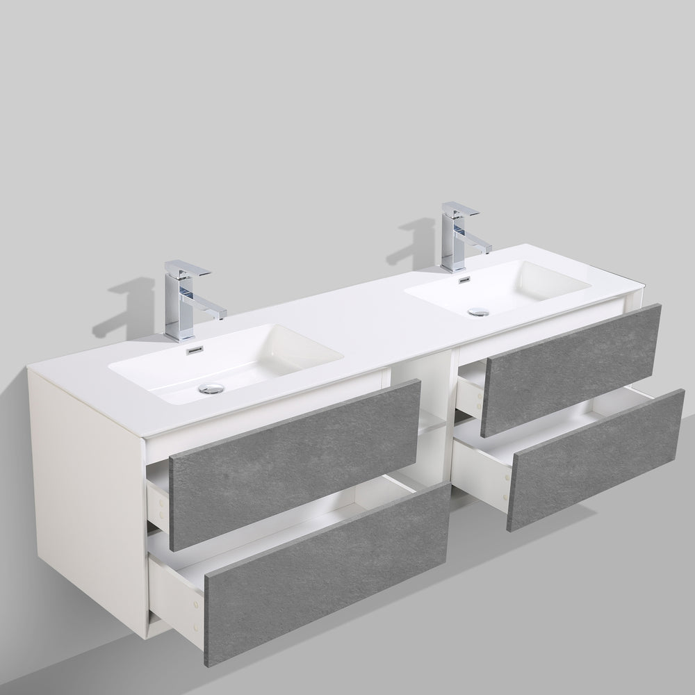 BAI 0711 Wall Hung 75-inch Bathroom Vanity in Stone Gray Finish