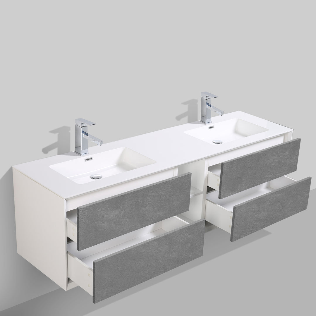 BAI 0711 Wall Hung 75-inch Bathroom Vanity in Stone Gray Finish