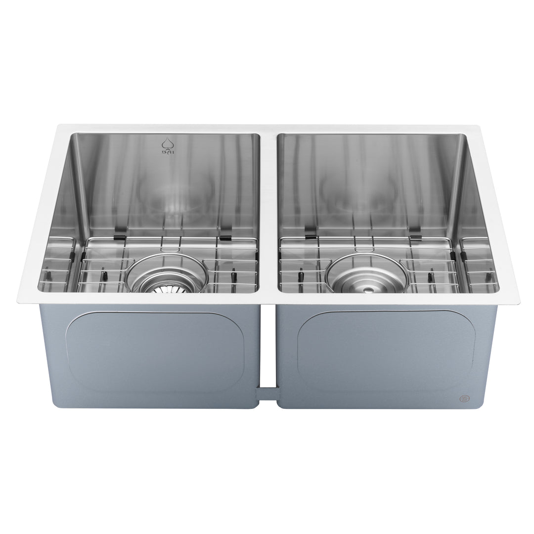 BAI 1224 Stainless Steel 16 Gauge Kitchen Sink Handmade 28-inch Undermount Double Bowl