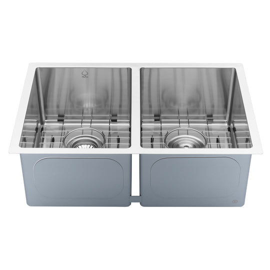 BAI 1224 Stainless Steel 16 Gauge Kitchen Sink Handmade 28-inch Undermount Double Bowl