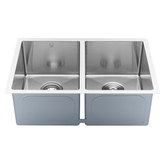 BAI 1224 Stainless Steel 16 Gauge Kitchen Sink Handmade 28-inch Undermount Double Bowl
