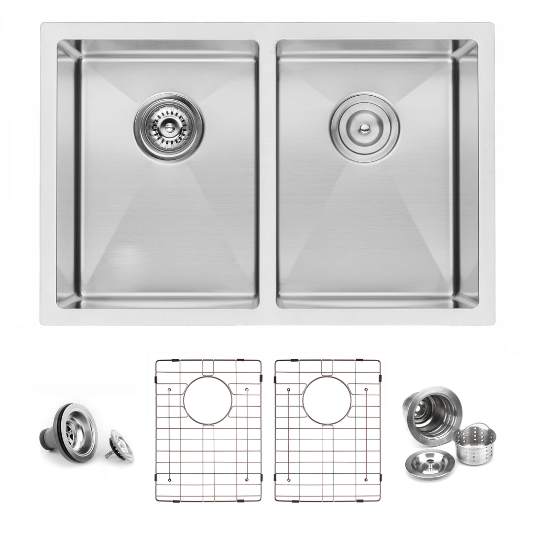 BAI 1224 Stainless Steel 16 Gauge Kitchen Sink Handmade 28-inch Undermount Double Bowl