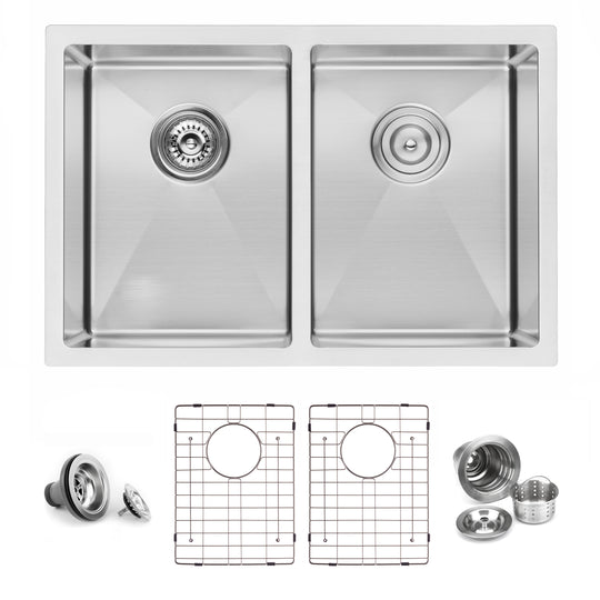 BAI 1224 Stainless Steel 16 Gauge Kitchen Sink Handmade 28-inch Undermount Double Bowl