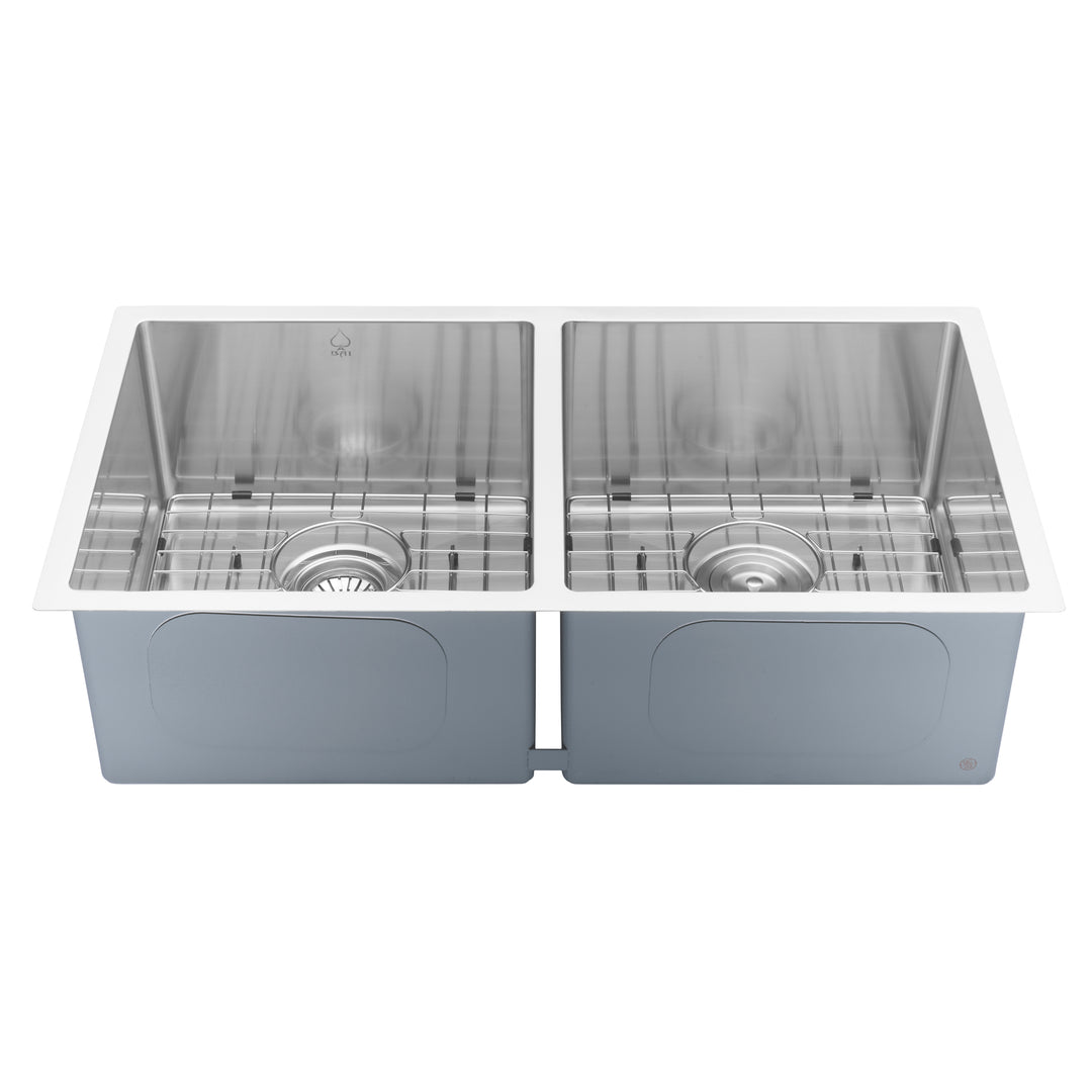 BAI 1225 Stainless Steel 16 Gauge Kitchen Sink Handmade 33-inch Undermount Double Bowl