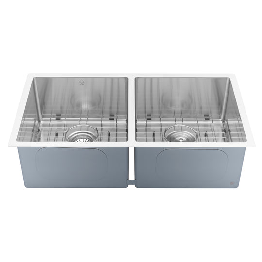 BAI 1225 Stainless Steel 16 Gauge Kitchen Sink Handmade 33-inch Undermount Double Bowl