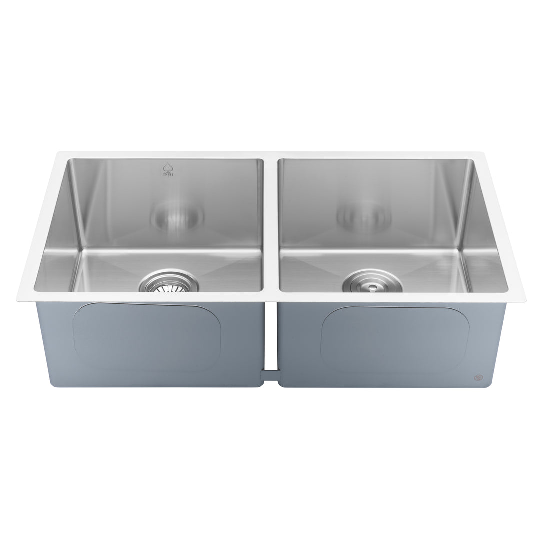 BAI 1225 Stainless Steel 16 Gauge Kitchen Sink Handmade 33-inch Undermount Double Bowl