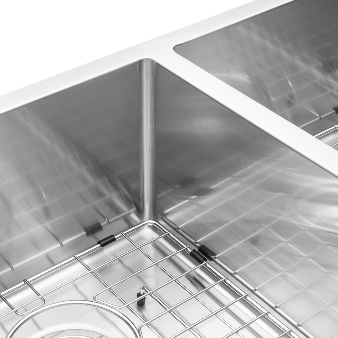 BAI 1225 Stainless Steel 16 Gauge Kitchen Sink Handmade 33-inch Undermount Double Bowl