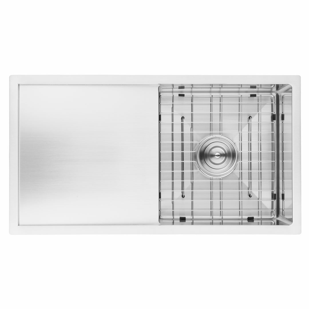 BAI 1230 Stainless Steel 16 Gauge Kitchen Sink Handmade 33-inch Undermount Single Bowl with Drainboard