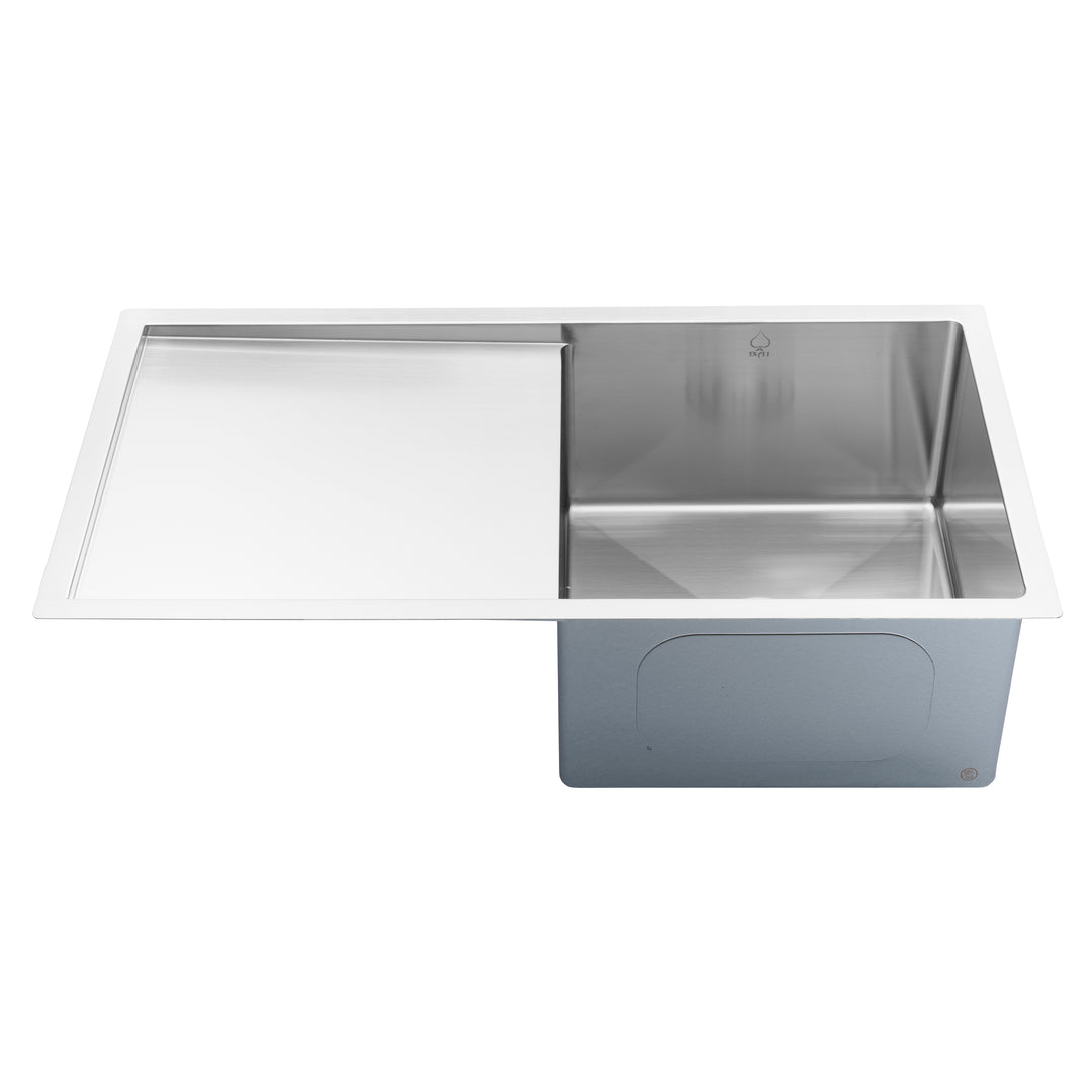 BAI 1230 Stainless Steel 16 Gauge Kitchen Sink Handmade 33-inch Undermount Single Bowl with Drainboard