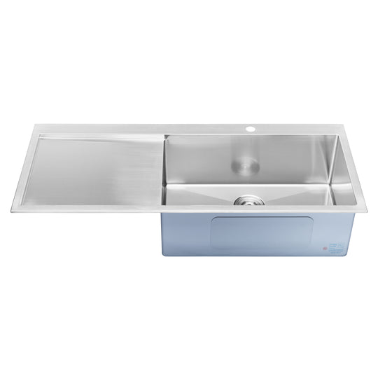 BAI 1232 Stainless Steel 16 Gauge Kitchen Sink Handmade 48-inch Top Mount Single Bowl with Drainboard