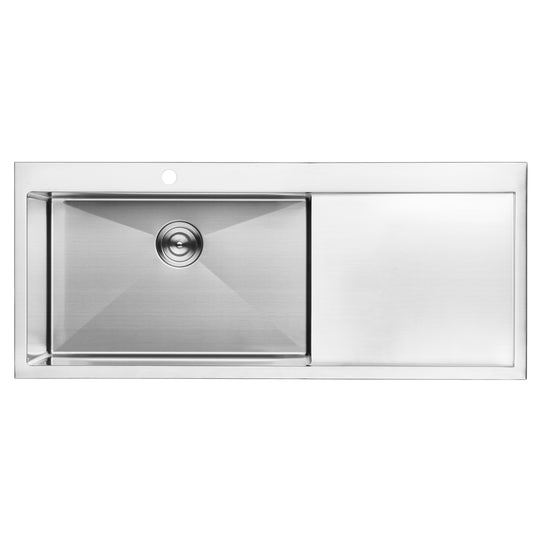 BAI 1233 Stainless Steel 16 Gauge Kitchen Sink Handmade 48-inch Top Mount Single Bowl with Drainboard