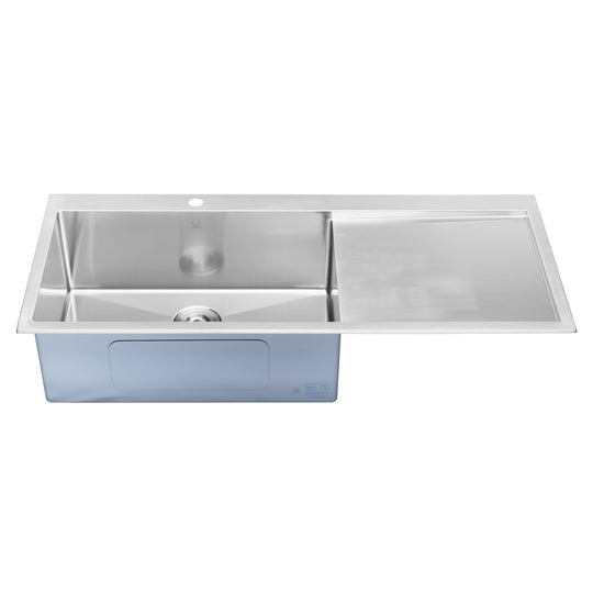 BAI 1233 Stainless Steel 16 Gauge Kitchen Sink Handmade 48-inch Top Mount Single Bowl with Drainboard