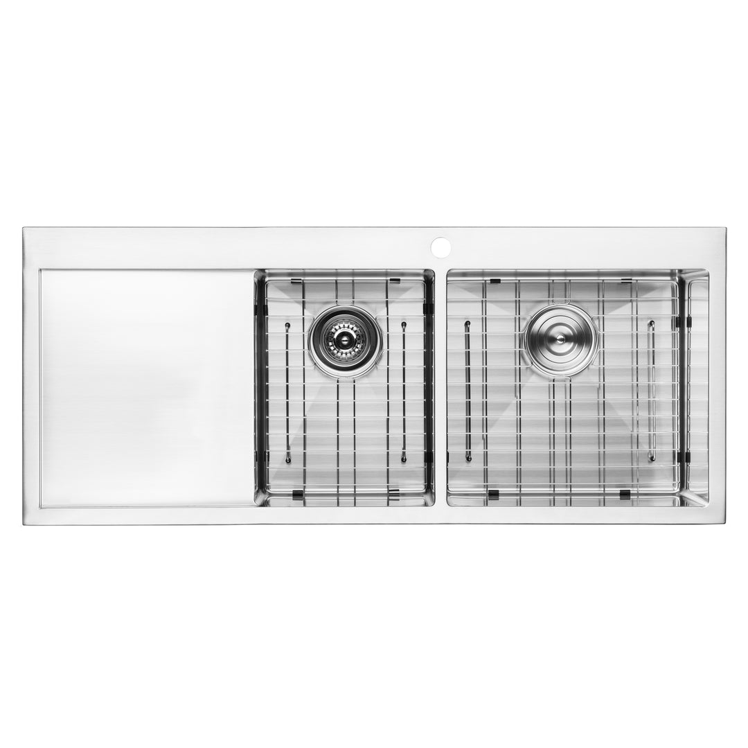 BAI 1234 Stainless Steel 16 Gauge Kitchen Sink Handmade 48-inch Top Mount Double Bowl with Drainboard