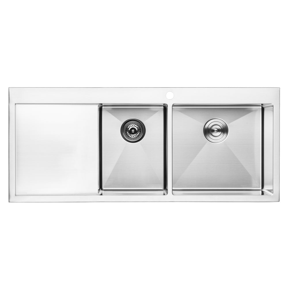 BAI 1234 Stainless Steel 16 Gauge Kitchen Sink Handmade 48-inch Top Mount Double Bowl with Drainboard