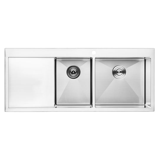 BAI 1234 Stainless Steel 16 Gauge Kitchen Sink Handmade 48-inch Top Mount Double Bowl with Drainboard