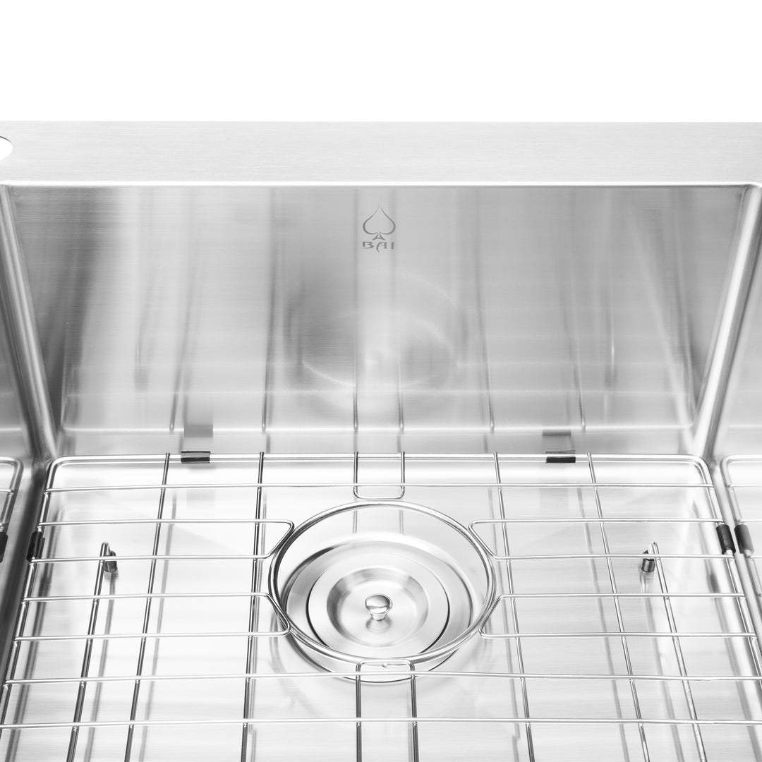 BAI 1234 Stainless Steel 16 Gauge Kitchen Sink Handmade 48-inch Top Mount Double Bowl with Drainboard