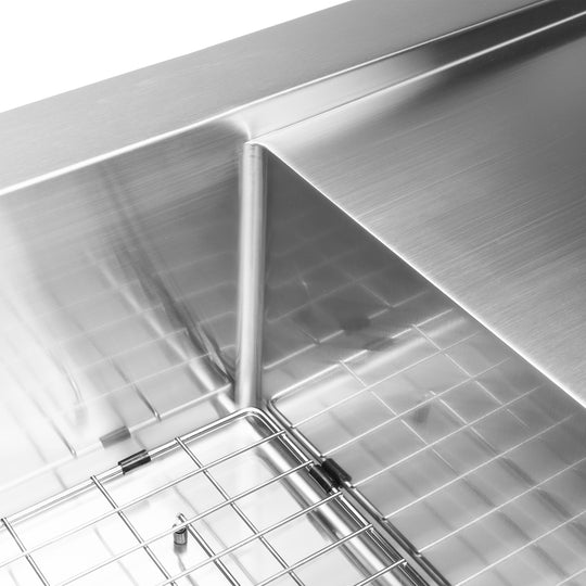BAI 1235 Stainless Steel 16 Gauge Kitchen Sink Handmade 48-inch Top Mount Double Bowl with Drainboard