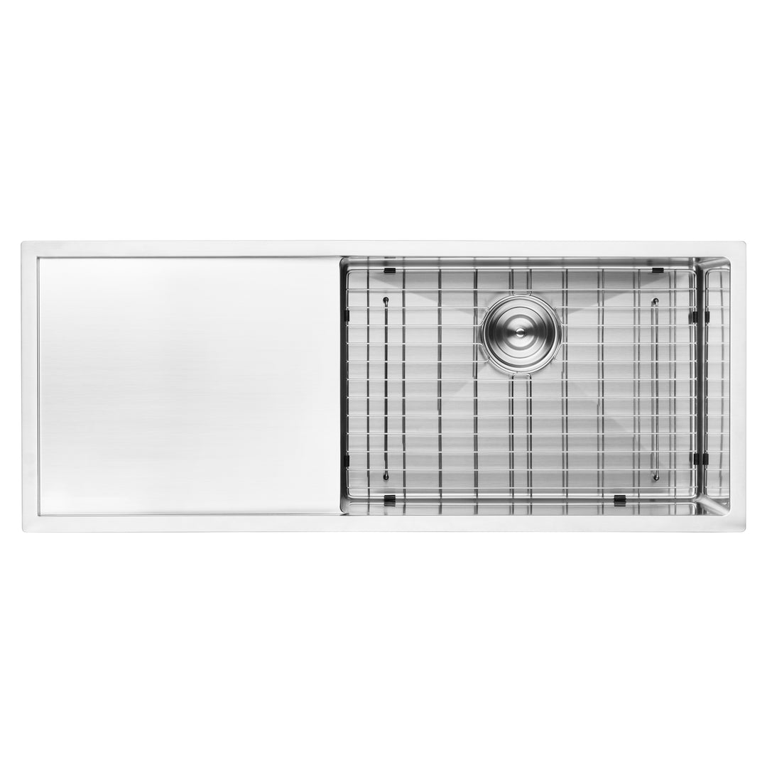 BAI 1252 Stainless Steel 16 Gauge Kitchen Sink Handmade 45-inch Undermount Single Bowl with Drainboard