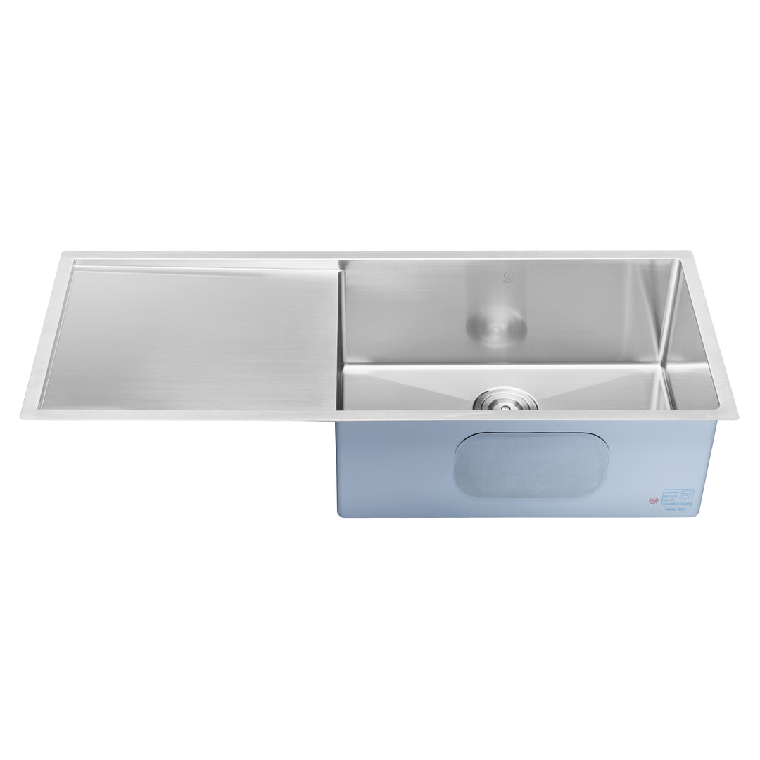 BAI 1252 Stainless Steel 16 Gauge Kitchen Sink Handmade 45-inch Undermount Single Bowl with Drainboard