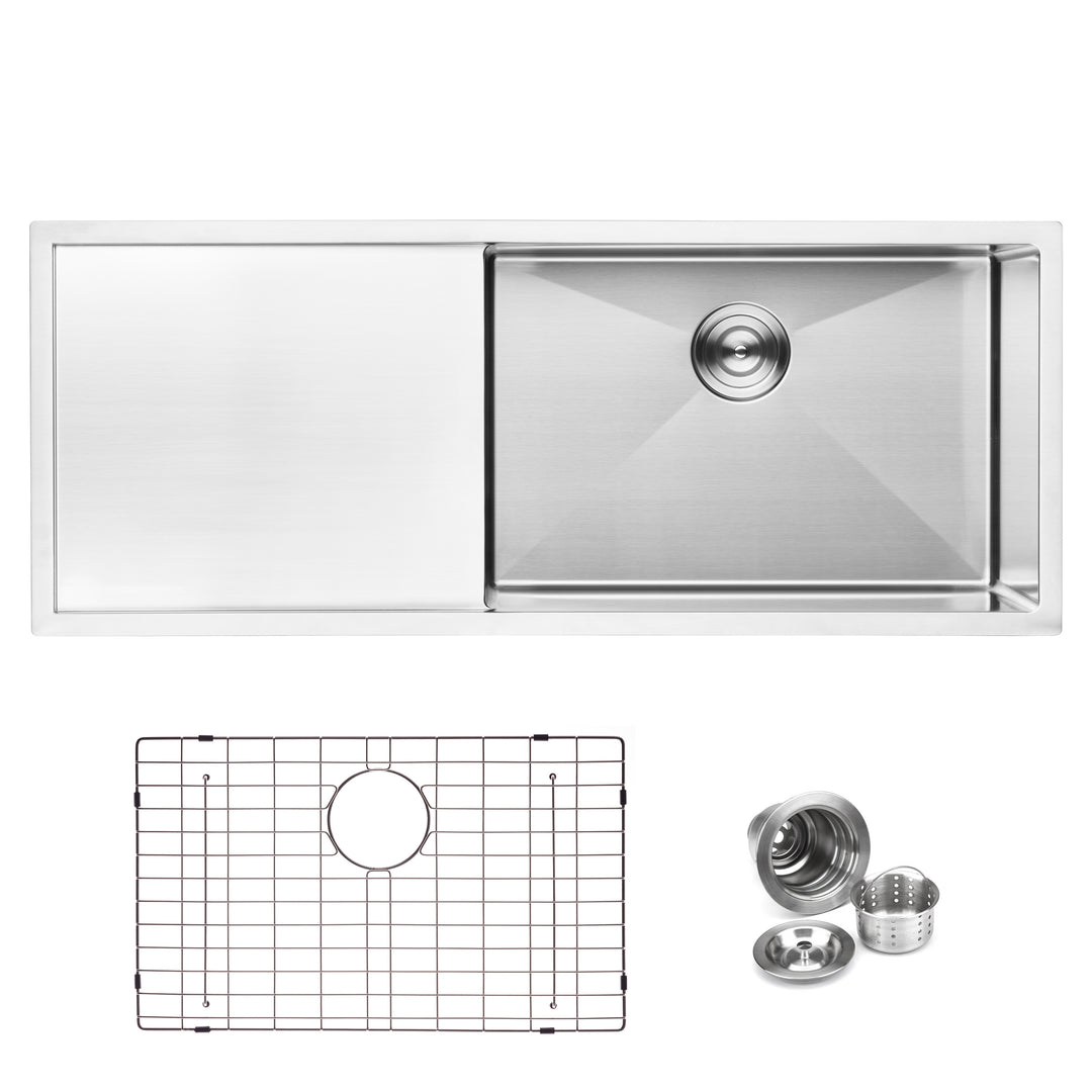 BAI 1252 Stainless Steel 16 Gauge Kitchen Sink Handmade 45-inch Undermount Single Bowl with Drainboard