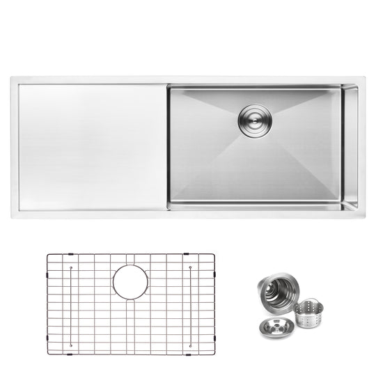 BAI 1252 Stainless Steel 16 Gauge Kitchen Sink Handmade 45-inch Undermount Single Bowl with Drainboard