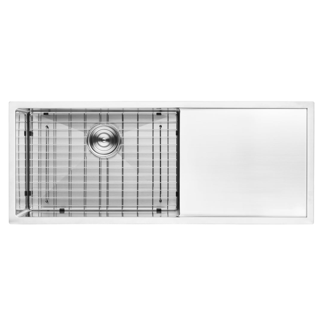 BAI 1253 Stainless Steel 16 Gauge Kitchen Sink Handmade 45-inch Undermount Single Bowl with Drainboard