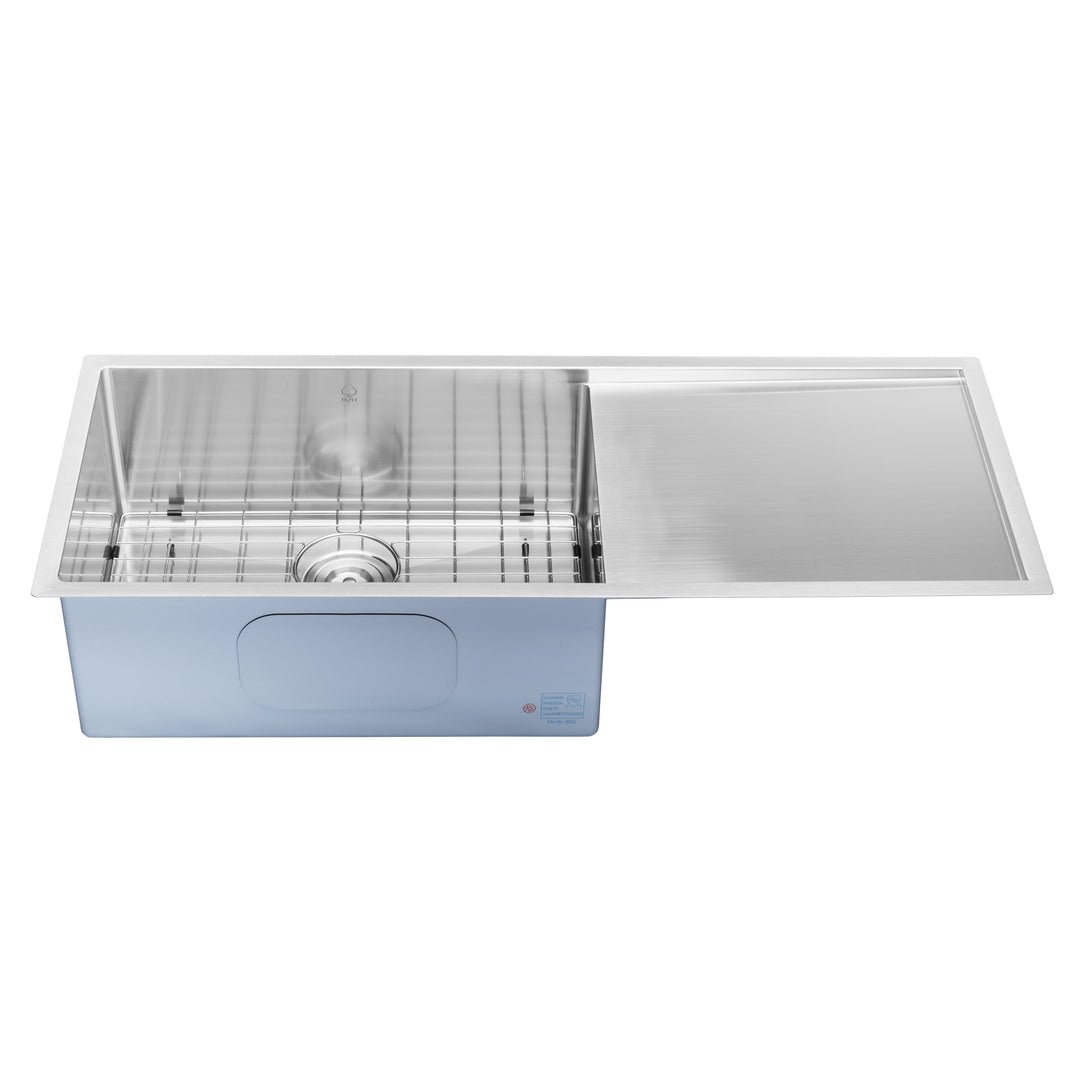 BAI 1253 Stainless Steel 16 Gauge Kitchen Sink Handmade 45-inch Undermount Single Bowl with Drainboard