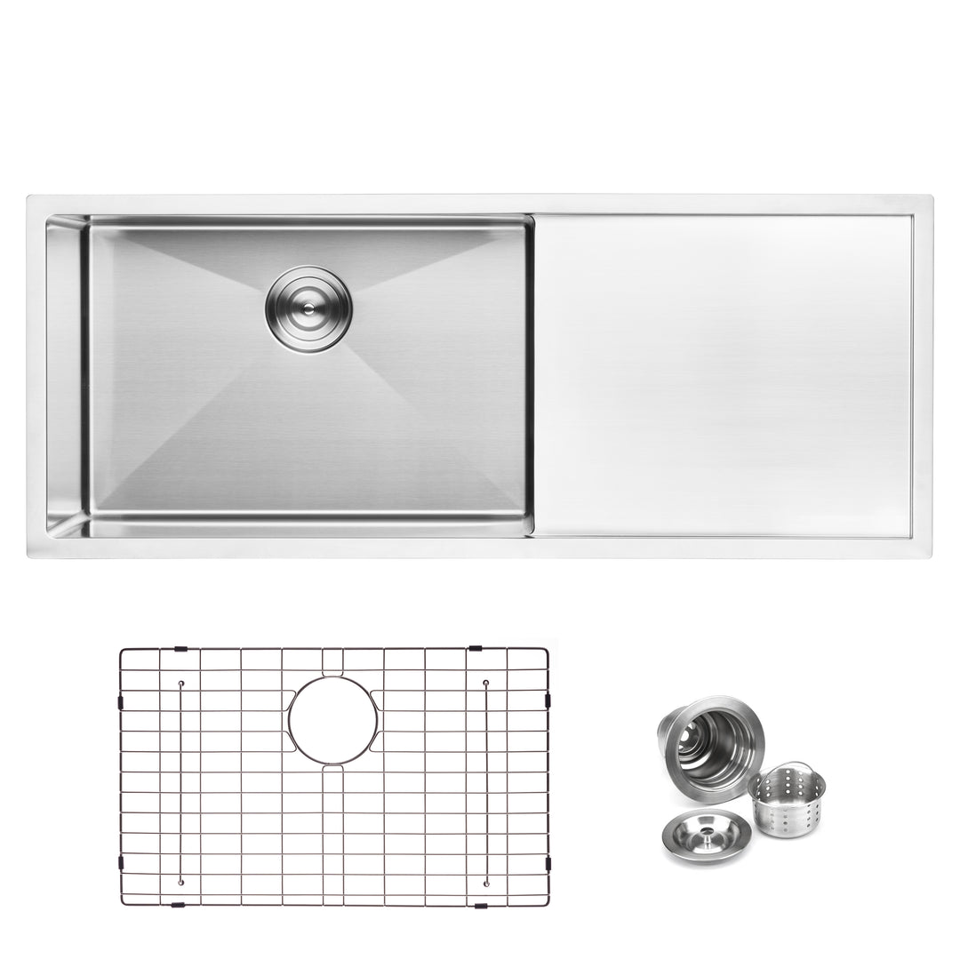 BAI 1253 Stainless Steel 16 Gauge Kitchen Sink Handmade 45-inch Undermount Single Bowl with Drainboard