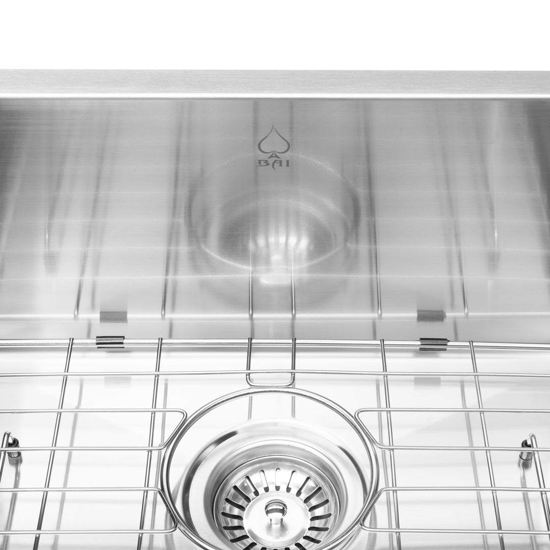 BAI 1254 Stainless Steel 16 Gauge Kitchen Sink Handmade 45-inch Undermount Double Bowl with Drainboard