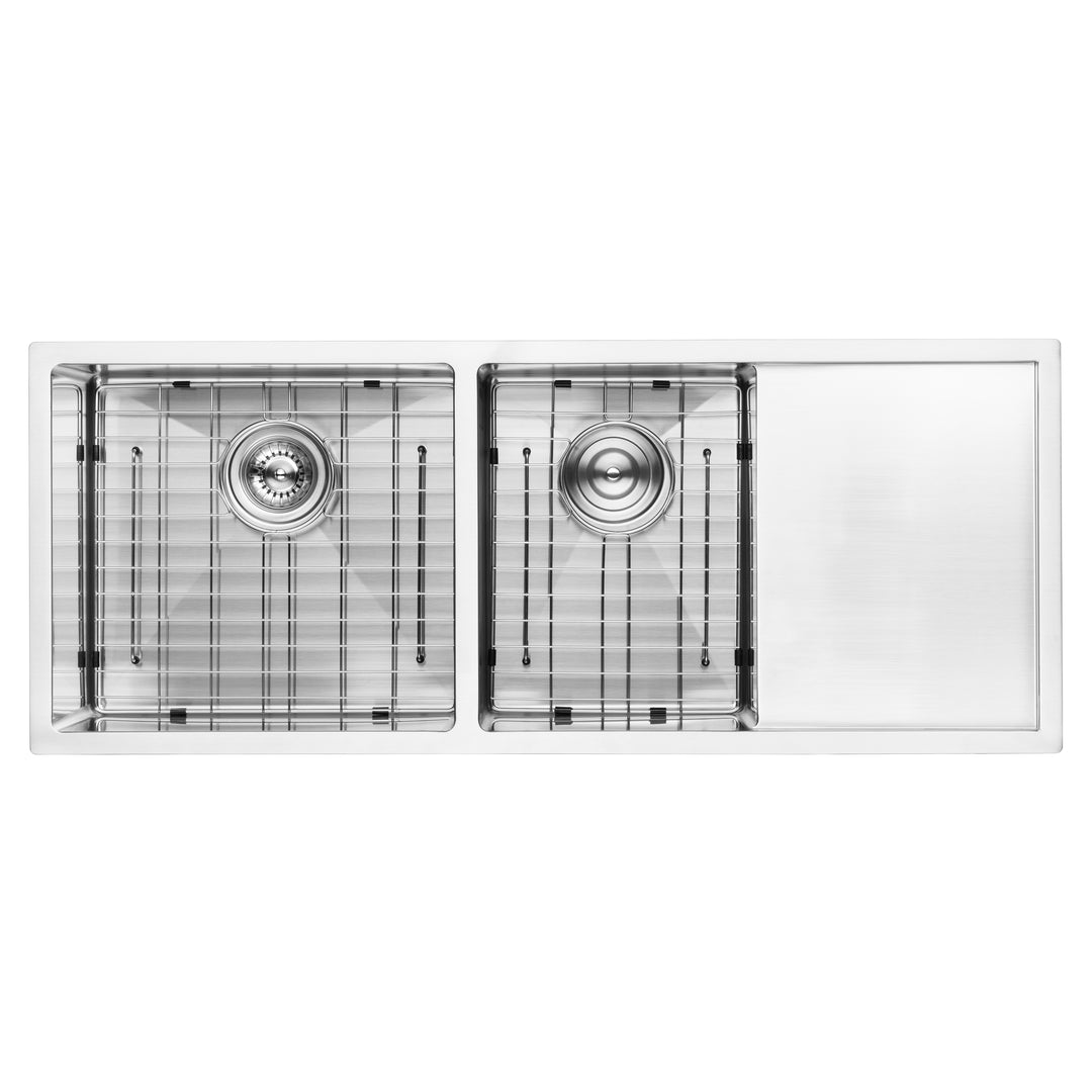 BAI 1255 Stainless Steel 16 Gauge Kitchen Sink Handmade 45-inch Undermount Double Bowl with Drainboard