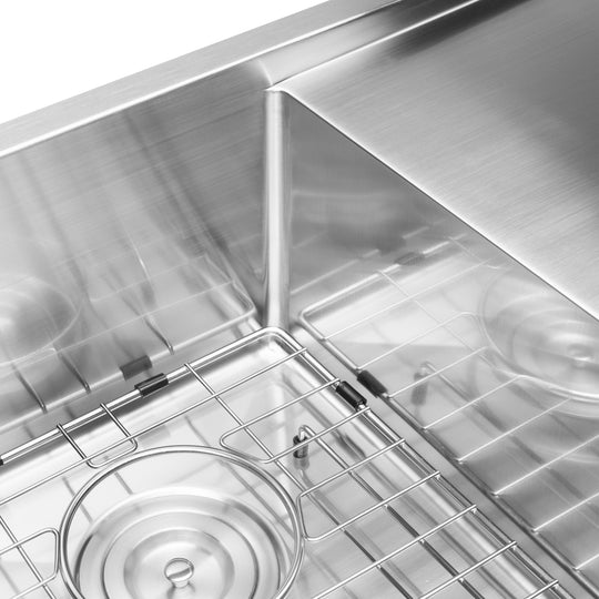 BAI 1255 Stainless Steel 16 Gauge Kitchen Sink Handmade 45-inch Undermount Double Bowl with Drainboard