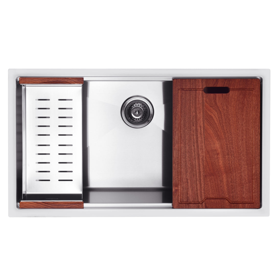 BAI 1287 Stainless Steel 16 Gauge Kitchen Sink Handmade 33-inch Undermount Workstation Single Bowl