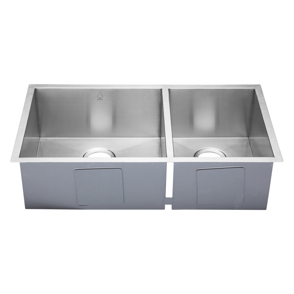 BAI 1293 Stainless Steel 16 Gauge Kitchen Sink Handmade 33-inch Undermount Zero Radius Double Bowl