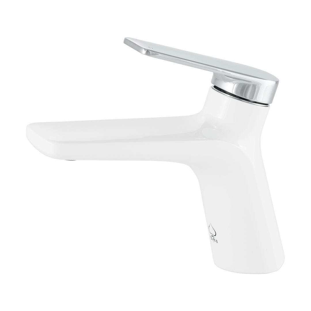 BAI 2601 Single Handle Contemporary Bathroom Faucet in White and Polished Chrome Finish