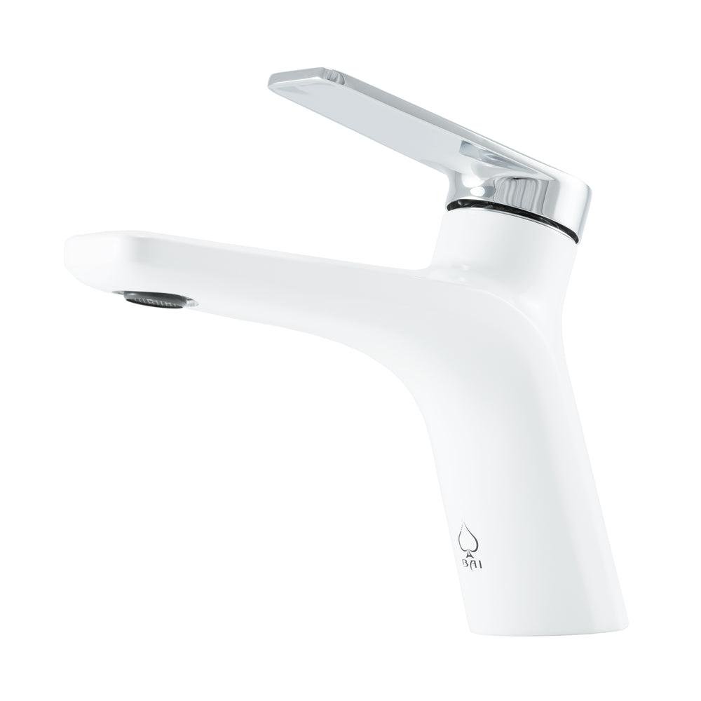 BAI 2601 Single Handle Contemporary Bathroom Faucet in White and Polished Chrome Finish