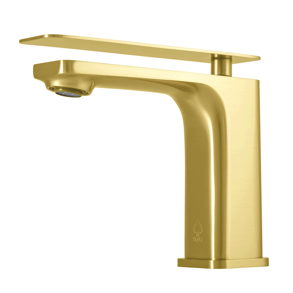 BAI 2609 Single Handle Contemporary Bathroom Faucet in Brushed Gold Finish