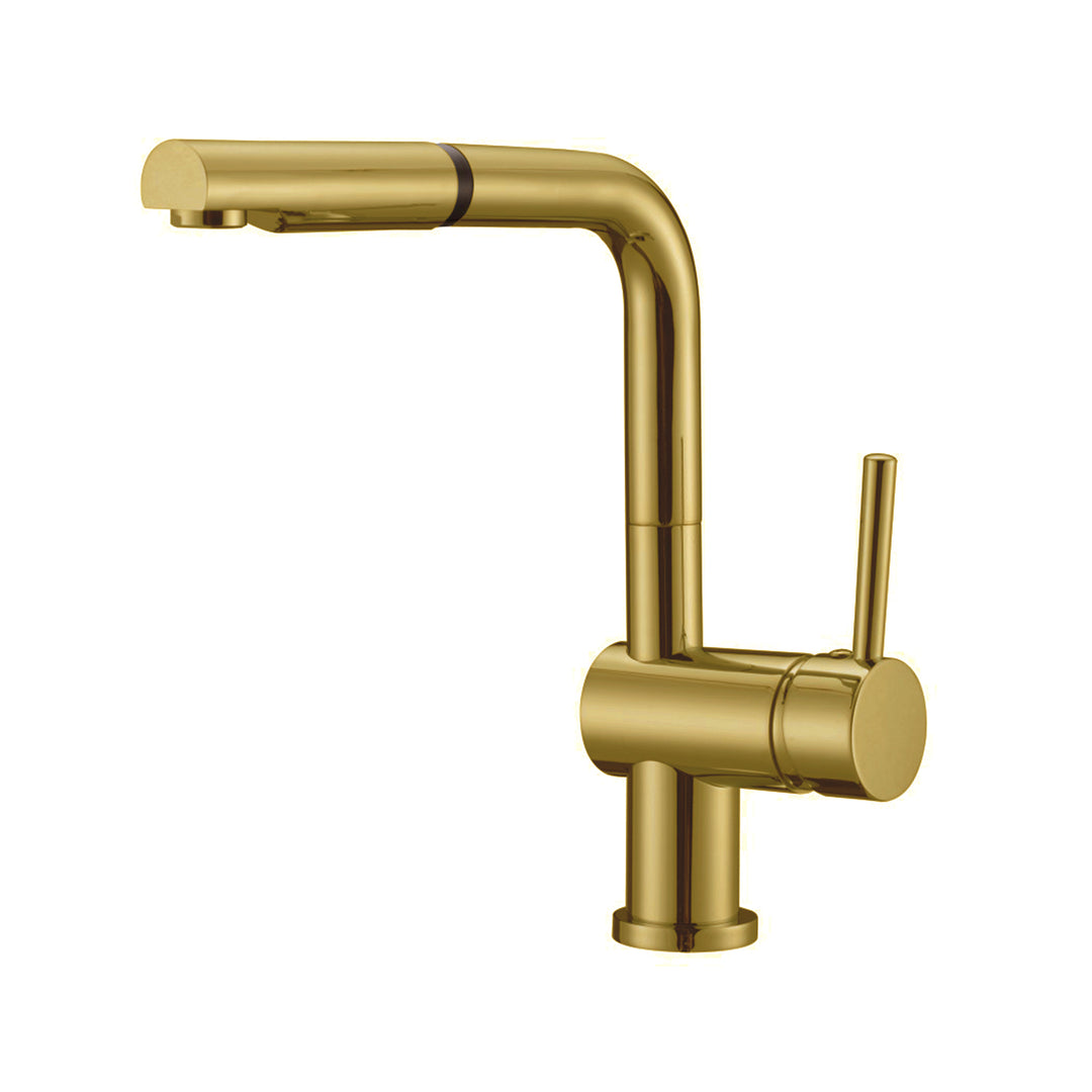 BAI 2615 Single Handle Kitchen Faucet with Pull Down System in Brushed Gold Finish