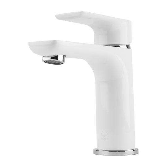 BAI 0608 Single Handle Contemporary Bathroom Faucet in White and Polished Chrome Finish