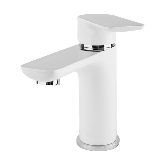 BAI 0608 Single Handle Contemporary Bathroom Faucet in White and Polished Chrome Finish