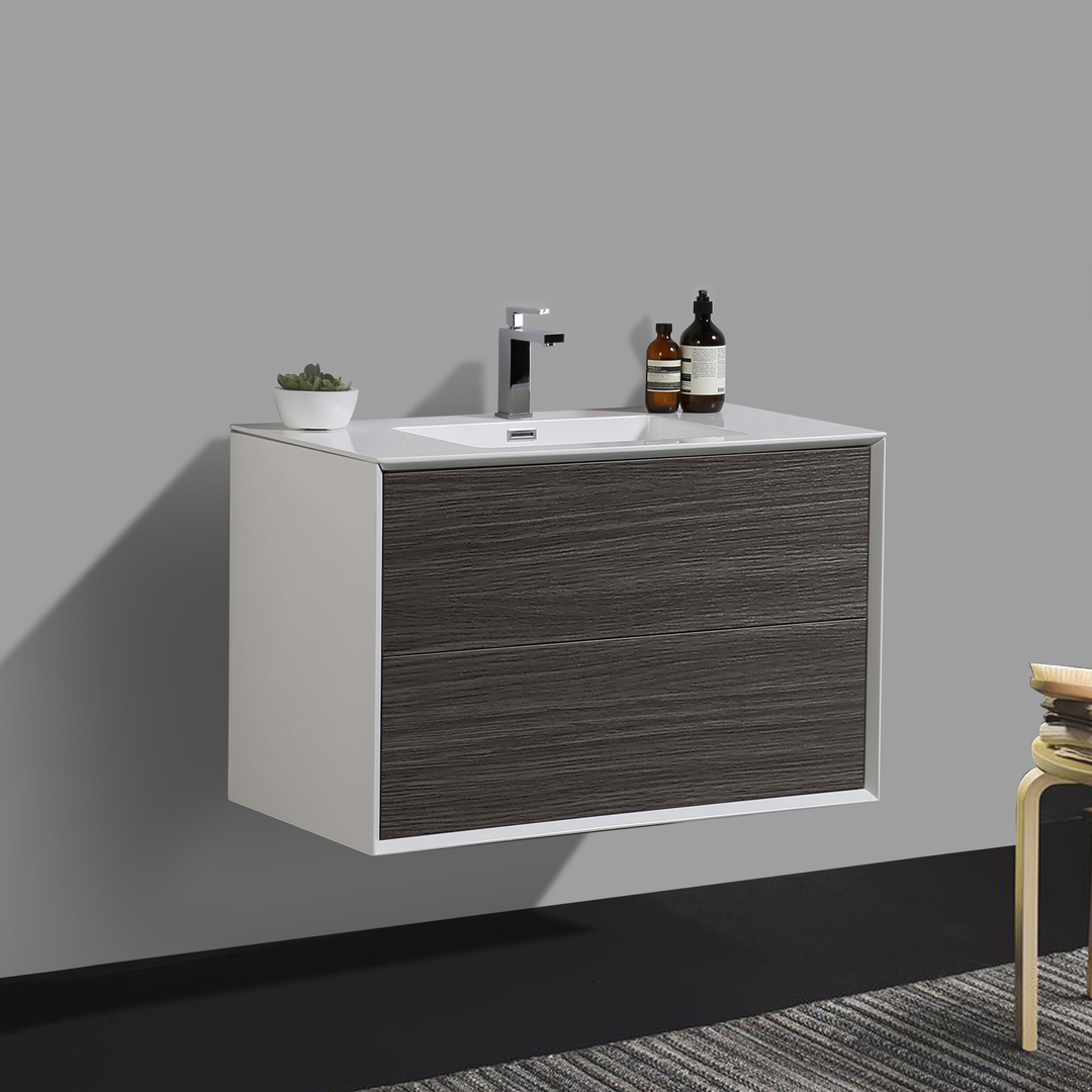 BAI Monza 30-inch Floating Bathroom Vanity with Gloss White Sink