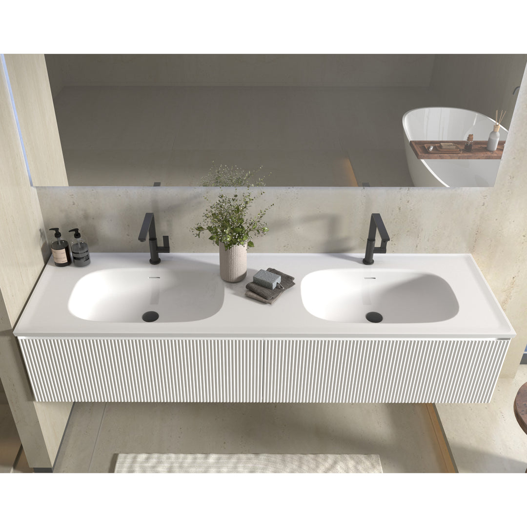 BAI 0724 Wall Hung 71-inch Bathroom Vanity in Matte White Finish