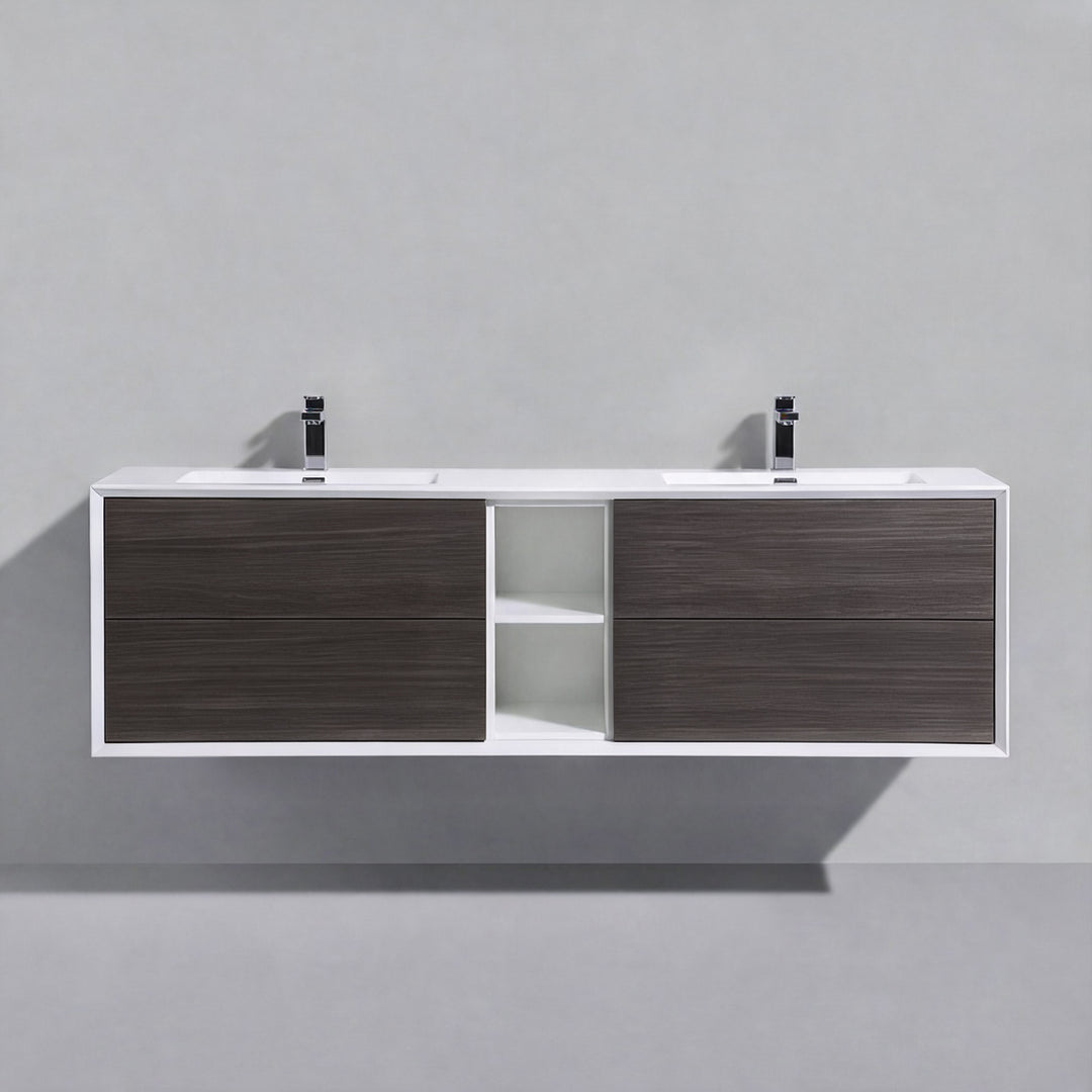 BAI Monza 75-inch Floating Bathroom Vanity with Gloss White Double Sink