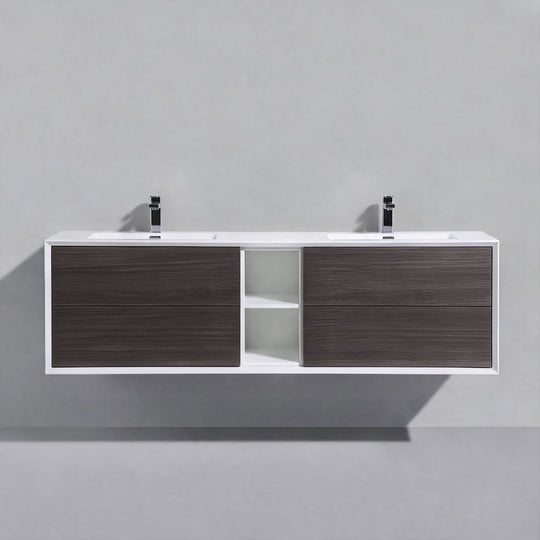 BAI Monza 75-inch Floating Bathroom Vanity with Gloss White Double Sink