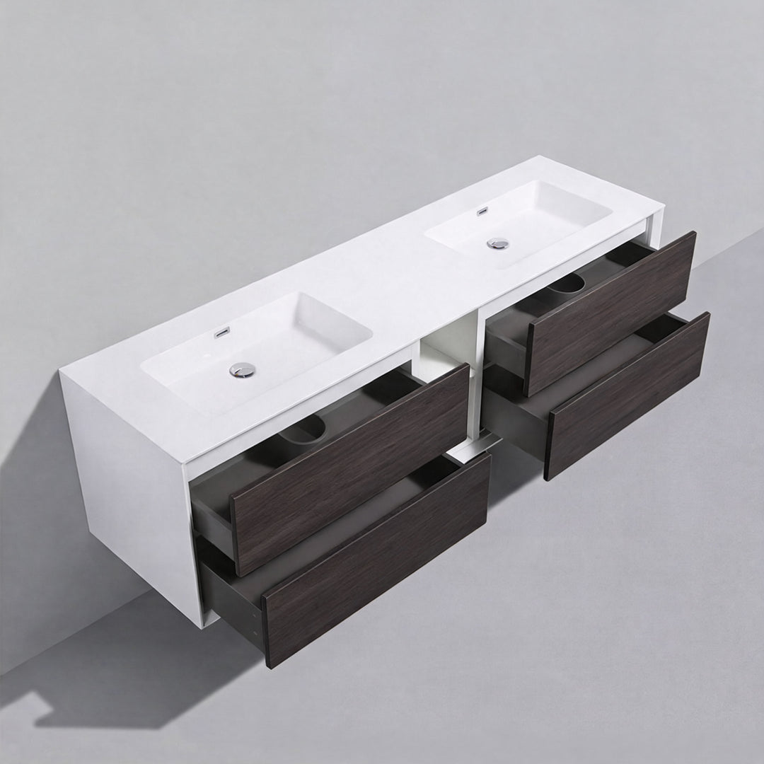 BAI Monza 75-inch Floating Bathroom Vanity with Gloss White Double Sink