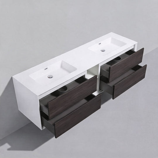 BAI Monza 75-inch Floating Bathroom Vanity with Gloss White Double Sink