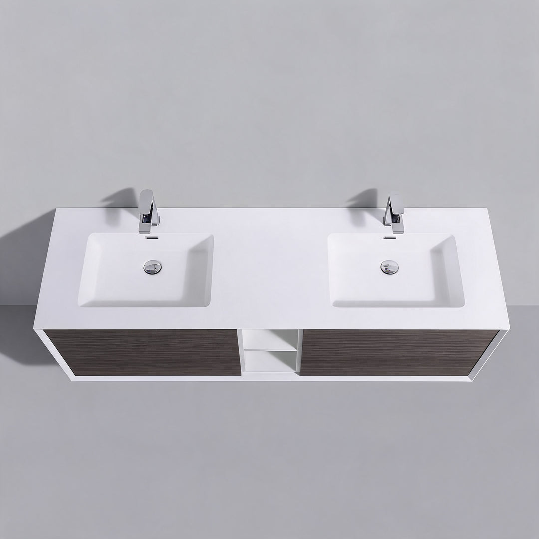 BAI Monza 75-inch Floating Bathroom Vanity with Gloss White Double Sink