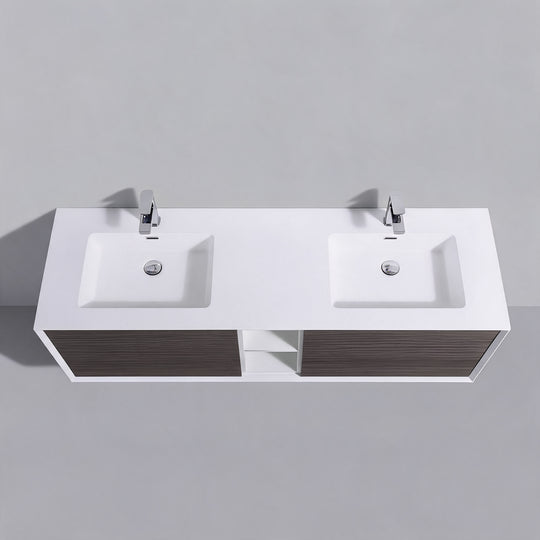 BAI Monza 75-inch Floating Bathroom Vanity with Gloss White Double Sink